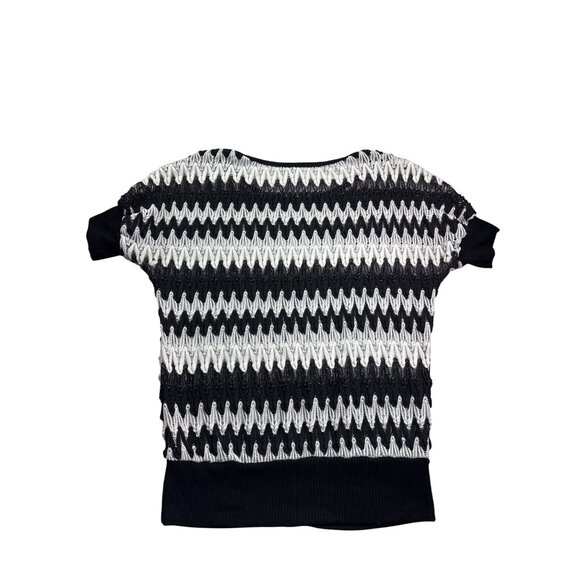 Vintage Y2K Studio Y Womens Metallic Zigzag Knit Top S Dolman Sleeve Black White - Picture 2 of 5